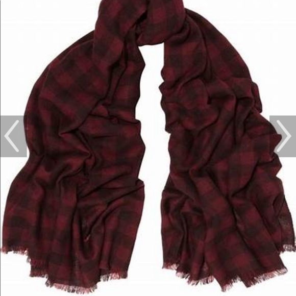 Isabel Marant Burgundy 100% Cashmere Checkered Scarf. - Picture 6 of 7